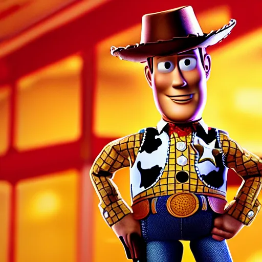 Prompt: woody harrelson as toy story's sheriff woody, high definition, hyperrealism, cinematic lighting