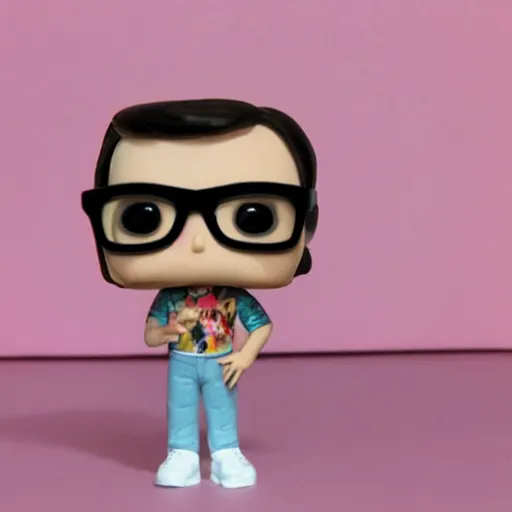 Prompt: jeffrey dahmer dragqueen funko pop, a funko pop on a table, oil painting