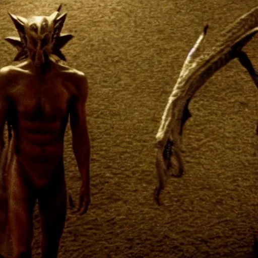 Image similar to movie still of dragon man, cinematic composition, cinematic light, criterion collection, by david lynch