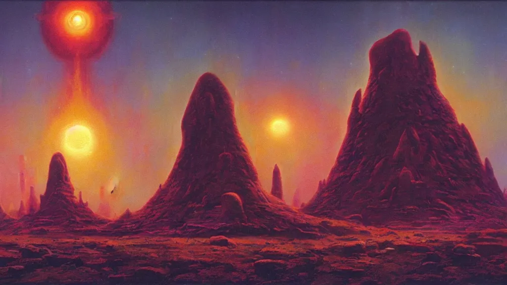 Prompt: mysterious shrine of an alien civilization by paul lehr and john schoenherr, cinematic matte painting