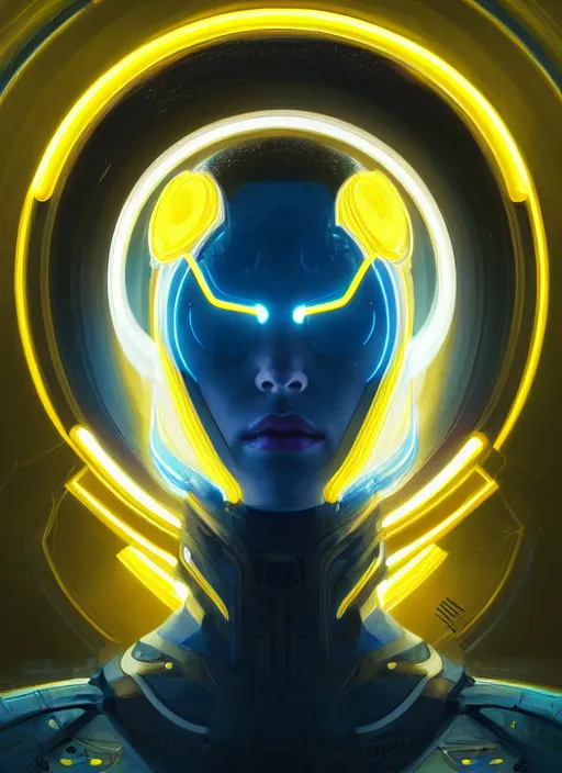 Prompt: symmetry!! portrait, sci - fi, tech wear, blue and yellow glowing lights!! intricate, elegant, highly detailed, digital painting, artstation, concept art, smooth, sharp focus, illustration, art by artgerm and greg rutkowski and alphonse mucha