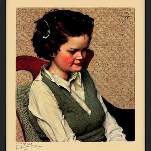 Image similar to portrait of a Kat Denning by Norman Rockwell