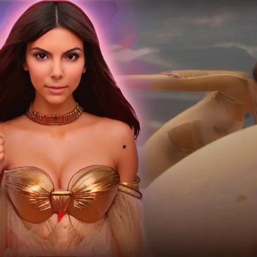 Image similar to victoria justice with kim kardashian body as princess padme in star wars episode 3, 8 k resolution, cinematic lighting, anatomically correct