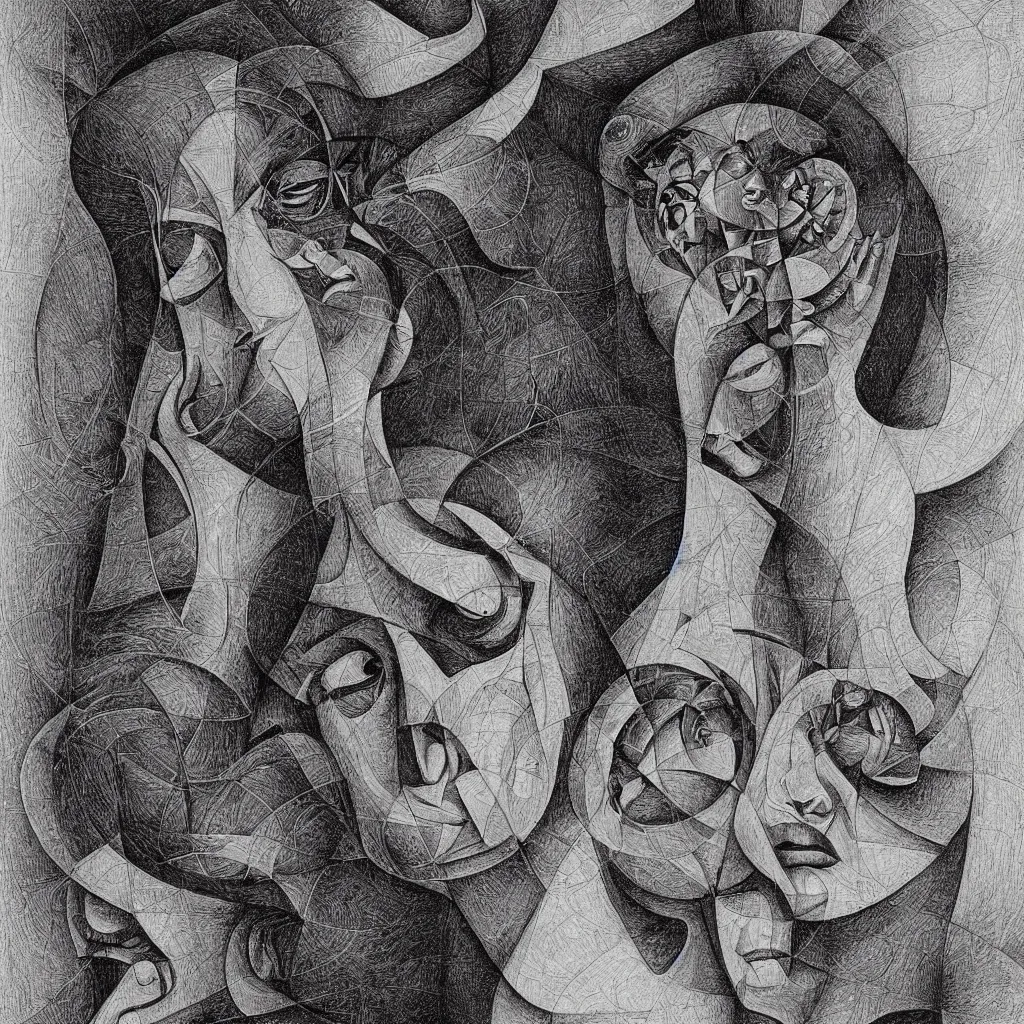 Image similar to subconscious psyche portrait by escher