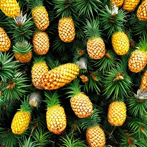 Image similar to photograph of pineapples on a lodgepole pine tree, high quality, 4 k, realistic