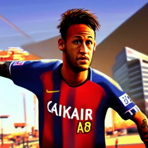 Image similar to a screenshot of neymar in gta. 3 d rendering. unreal engine. amazing likeness. very detailed. cartoon caricature