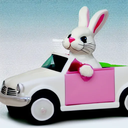 Image similar to easter bunny driving a convertible, studio photo, high quality