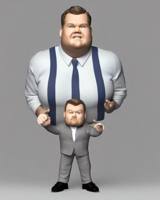 Prompt: full body 3d render of James Corden as a funko pop, studio lighting, white background, blender, trending on artstation, 8k, highly detailed