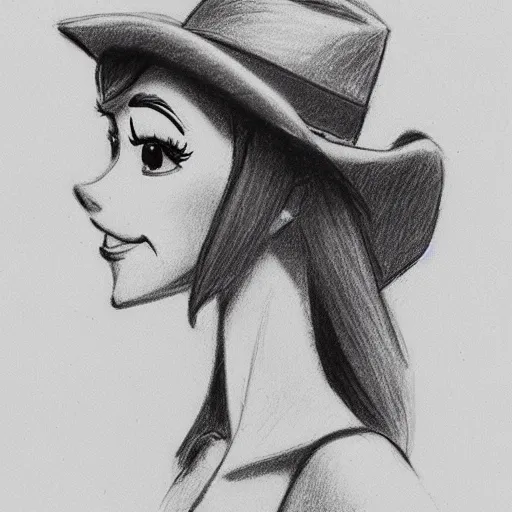 Image similar to milt kahl pencil sketch of victoria justice with a cowboy hat