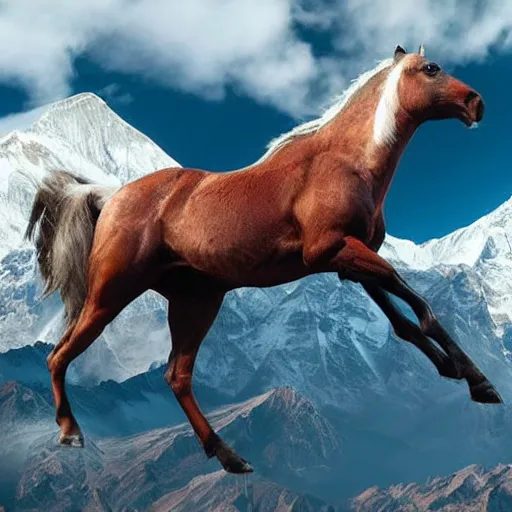 Prompt: flying horse over mount everest hyper realistic