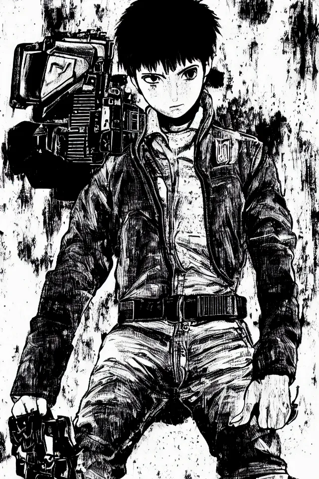 Prompt: a portrait of kaneda from akira with a glock - 1 8 gen 4, in the art style of katsuhiro otomo, realistic, highly detailed, b & w, 4 k