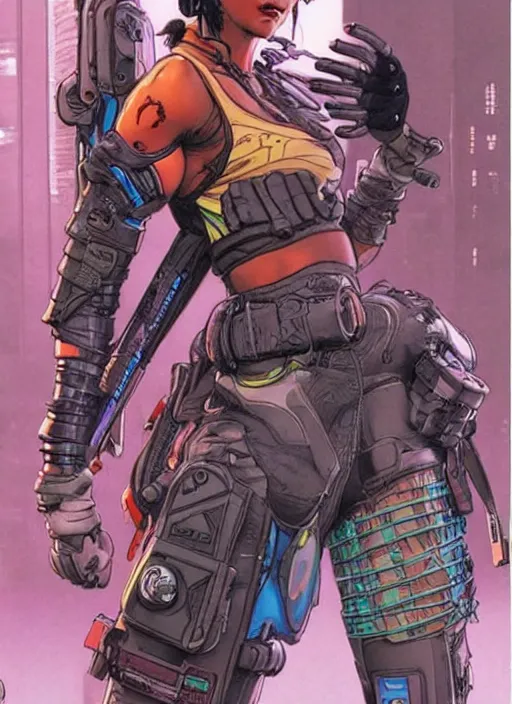 Prompt: apex legends cyberpunk fitness babe. concept art by james gurney and mœbius. gorgeous face.