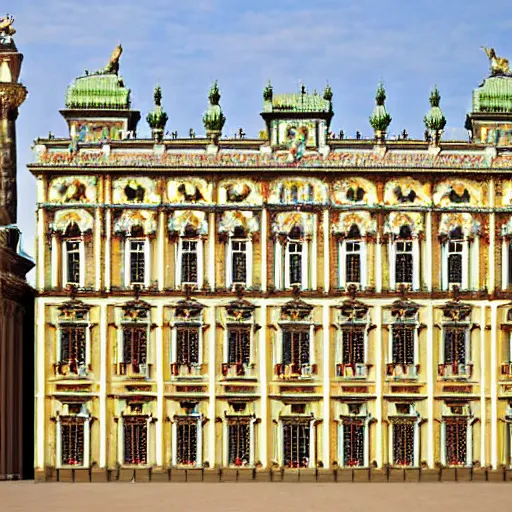 Image similar to large square between tall buildings without windows. the palaces are decorated with friezes and statues large square between tall buildings without windows. the palaces are decorated with friezes and statues