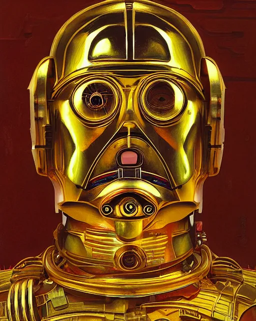 Image similar to portrait of c - 3 po by greg rutkowski in the style of egon schiele