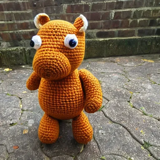 Prompt: a crochet capybara having a good time