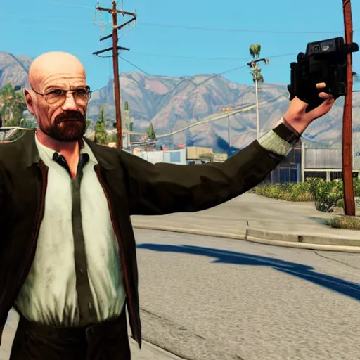 Prompt: walter white in gta v. Cover photo