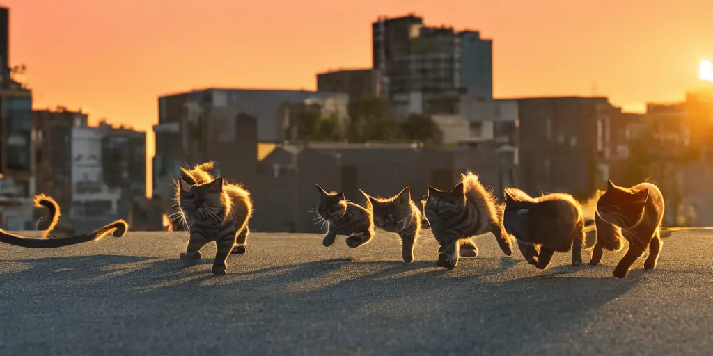 Image similar to cats running on rooftops during sunset