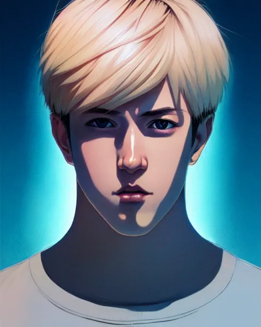 Image similar to portrait Anime man of Anthony Starr as Homelander, cute-fine-face, blonde pretty face, realistic shaded Perfect face, fine details. Anime. realistic shaded lighting by Ilya Kuvshinov katsuhiro otomo ghost-in-the-shell, magali villeneuve, artgerm, rutkowski, WLOP Jeremy Lipkin and Giuseppe Dangelico Pino and Michael Garmash and Rob Rey