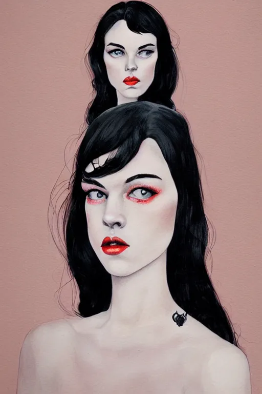 Image similar to portrait of a young beautiful woman with dark hair and dark eyes artwork by Martine Johanna, Jack Gaughan