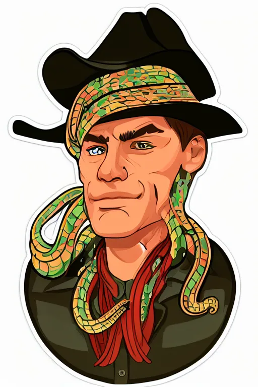 Image similar to A portrait of a snake cowboy, sticker, colorful, illustration, highly detailed, smooth and clean vector curves, no jagged lines, vector art, smooth