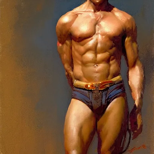 Image similar to Jakee Gyllenhaal with a shredded body type, painting by Gaston Bussiere, Craig Mullins