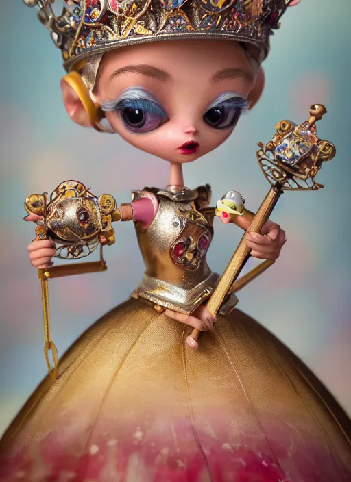 Prompt: closeup profile portrait of tin toy fairytale princess wearing a crown robot trap, depth of field, zeiss lens, detailed, symmetrical, centered, fashion photoshoot, by nicoletta ceccoli, mark ryden, lostfish, breathtaking, 8 k resolution, extremely detailed, beautiful, establishing shot, artistic, hyperrealistic, octane render