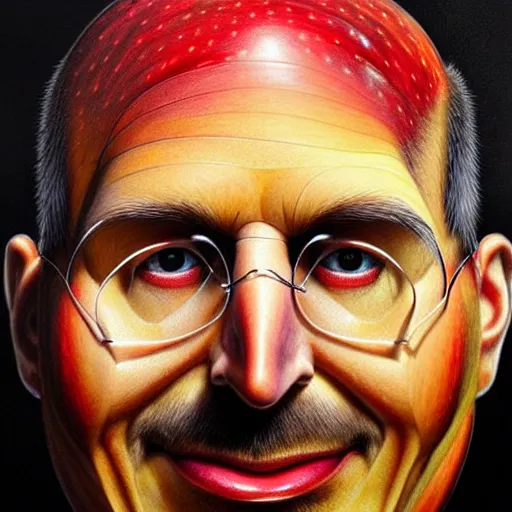 Prompt: a pile of apples, apples, apples arranged in the shape of a face resembling steve jobs, apples, fantasy, intricate, elegant, highly detailed, lifelike, photorealistic, digital painting, artstation, illustration, smooth, sharp focus, art by giuseppe arcimboldo