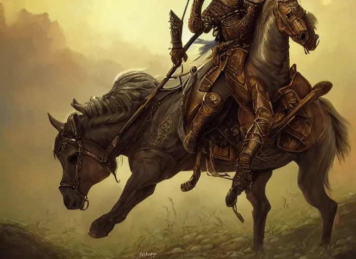 Prompt: knight on horseback, fantasy art, very detailed, beautiful