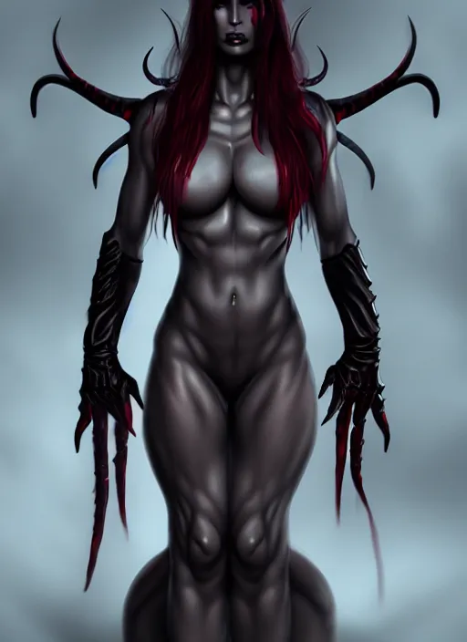 Image similar to female demon by Felix englund, full body, detailed, 8k, dark atmosphere, trending on artstation, art by felix englund, high resolution, face face, full body, background