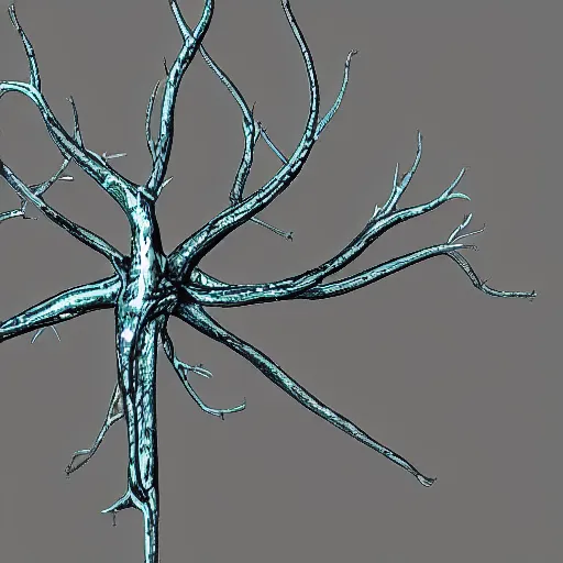 Prompt: neuron made of steel, bray, 5 5 mm