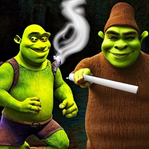 Image similar to shrek smoking a joint