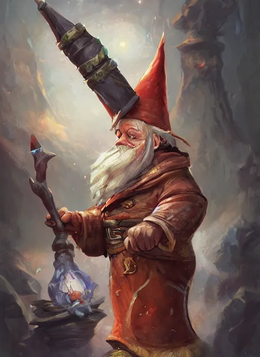 Image similar to wondrous gnome wizard painted by raymond swanland