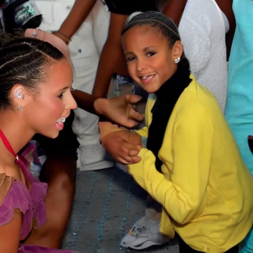 Prompt: alicia keys visiting a kid