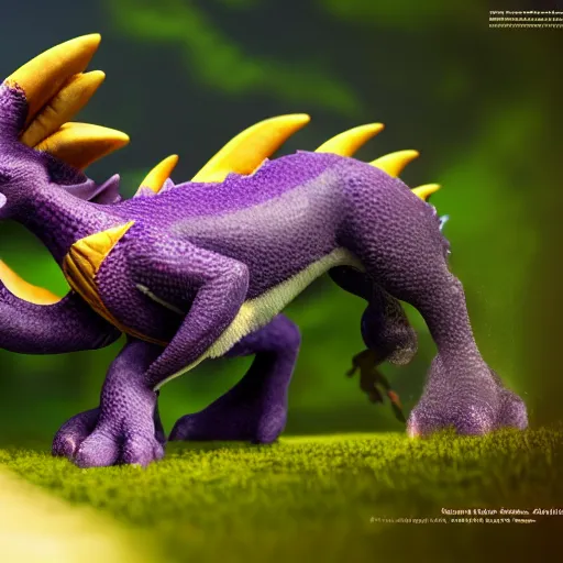 Prompt: Wildlife photography photo of Spyro the Dragon, featured on National Geographic, ultra realistic, ultra detailed, trending on artstation