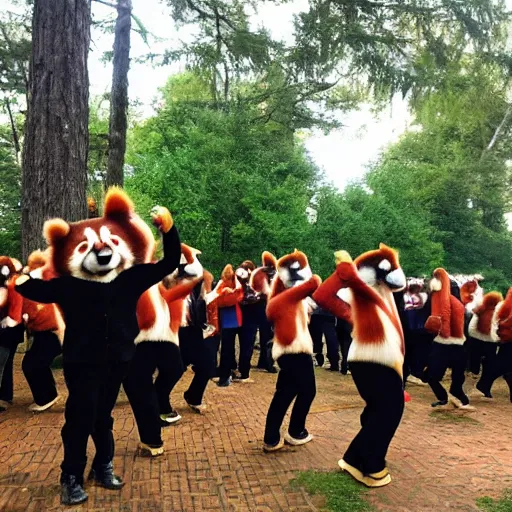 Image similar to huge number of red pandas! dancing at a party