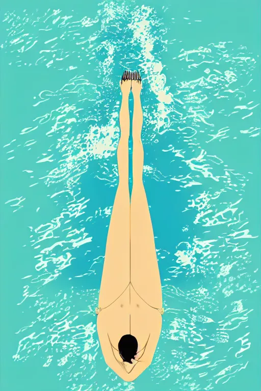 Image similar to minimalist boho style art of a woman swimming, illustration, vector art