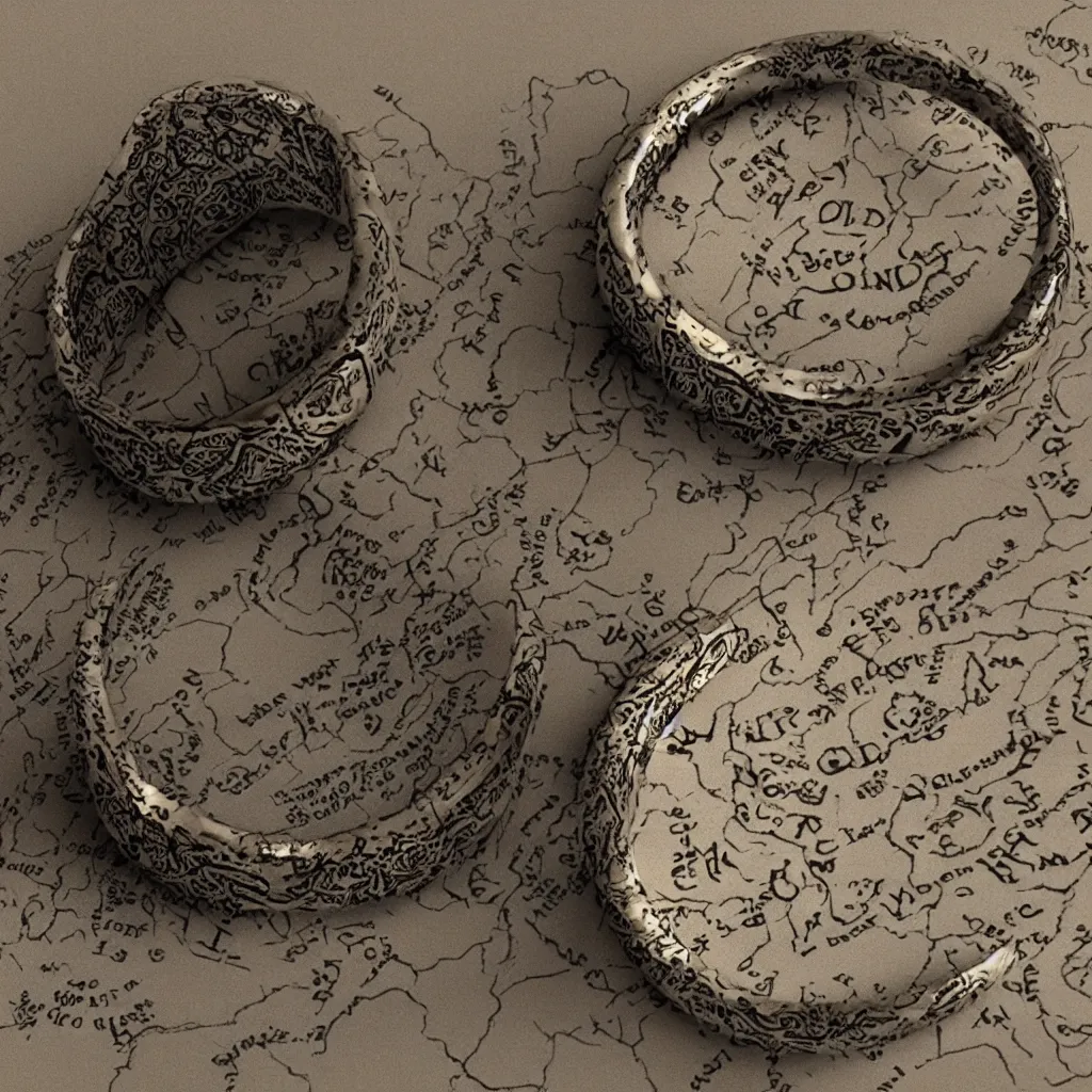 Image similar to the ring from lord if the rings with an imprinted ruler, cm scale imprinted on the inside of the ring, one ring to rule them all, highly detailed, 8 k, trending on artstation, mystic, rpg artwork