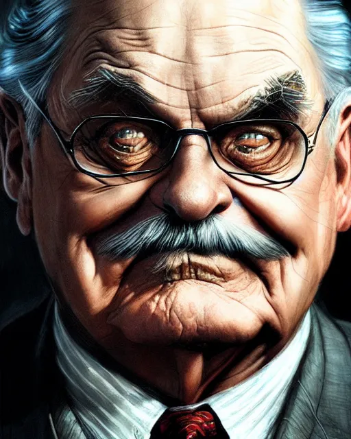 Image similar to mr. feeny from boy meets world as batman, character portrait, portrait, close up, concept art, intricate details, highly detailed by greg rutkowski, michael whelan and gustave dore