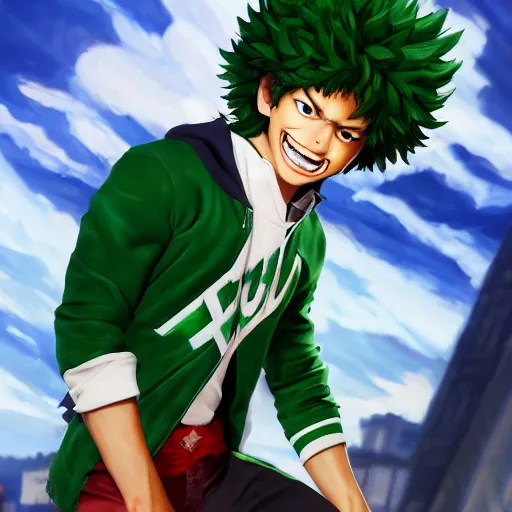 Prompt: an oil painting of a izuku midoriya wearing michael jacksons outfit, by artgerm, hd, hdr, ue 5, ue 6, unreal engine 5, realistic anime 3 d style, cinematic 4 k wallpaper, 8 k, ultra detailed, gta cover art, high resolution, artstation, award winning
