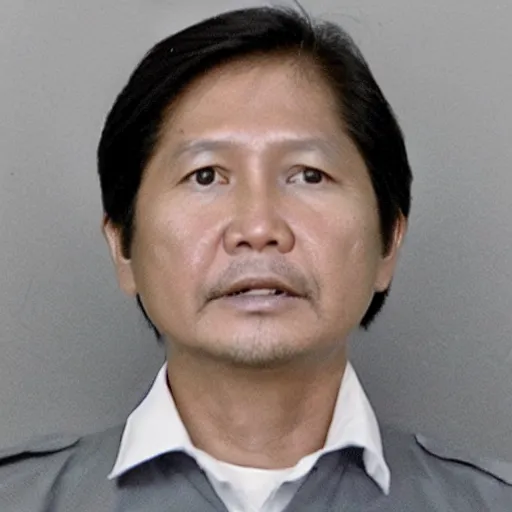 Image similar to mugshot photo of BongBong Marcos, realistic,