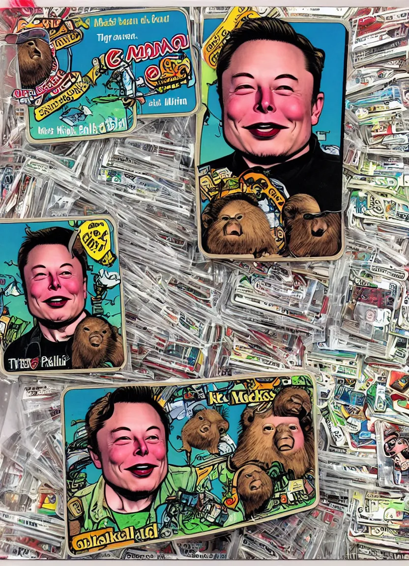 Image similar to elon musk ox garbage pail kid trading card