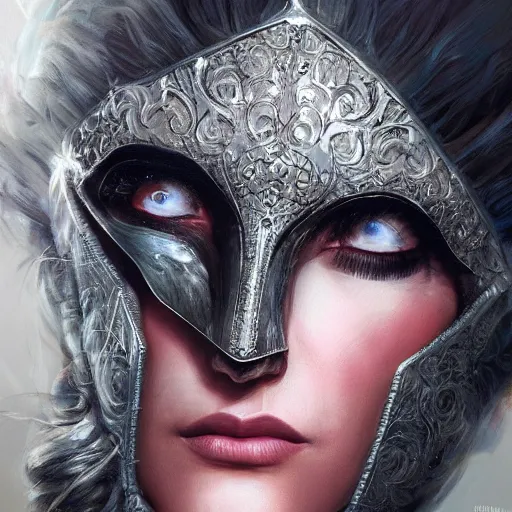 Image similar to Very very very very highly detailed epic photo of face with venetian mask, intricate, dystopian, sci-fi, extremely detailed, digital painting, artstation, concept art, smooth, sharp focus, illustration, intimidating lighting, incredible art by Artgerm and Brom and Vincent di Fate