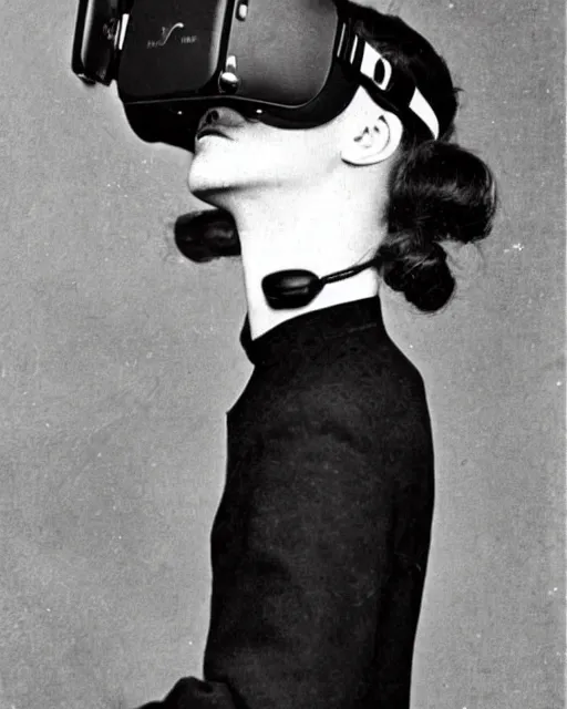 Image similar to 1 9 0 0 s photo of a person wearing a vr virtual reality headset