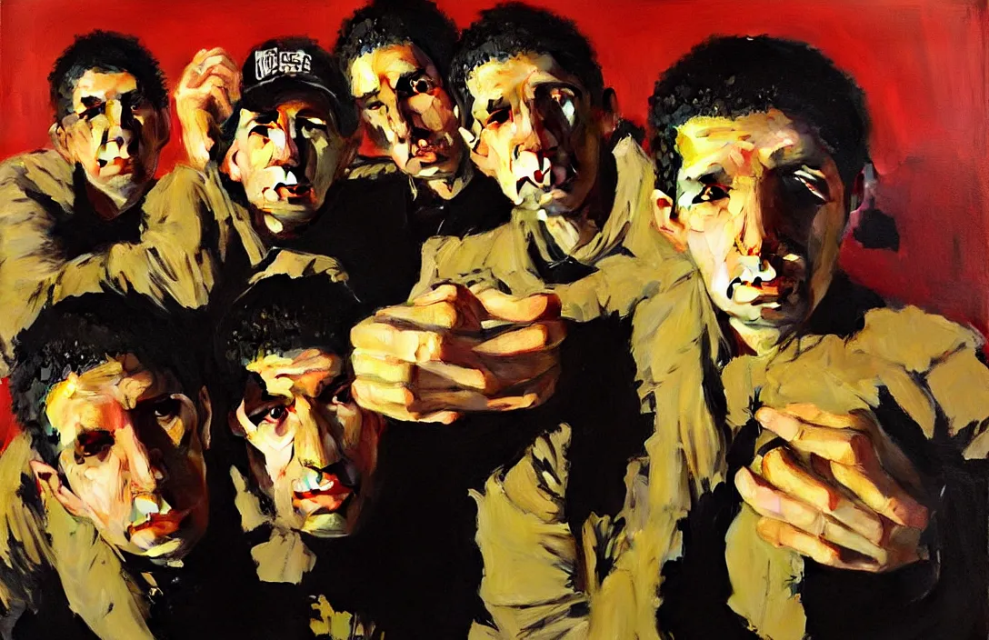 Image similar to portrait of the beastie boys!!!!!!!!!!!!!!!!!!!!!!!!!!!, detailed face, detailed painting,, epic lighting, by ilya repin, phil hale and kent williams