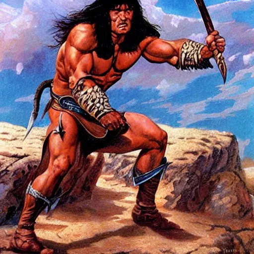 Image similar to conan the barbarian painting by earl norem