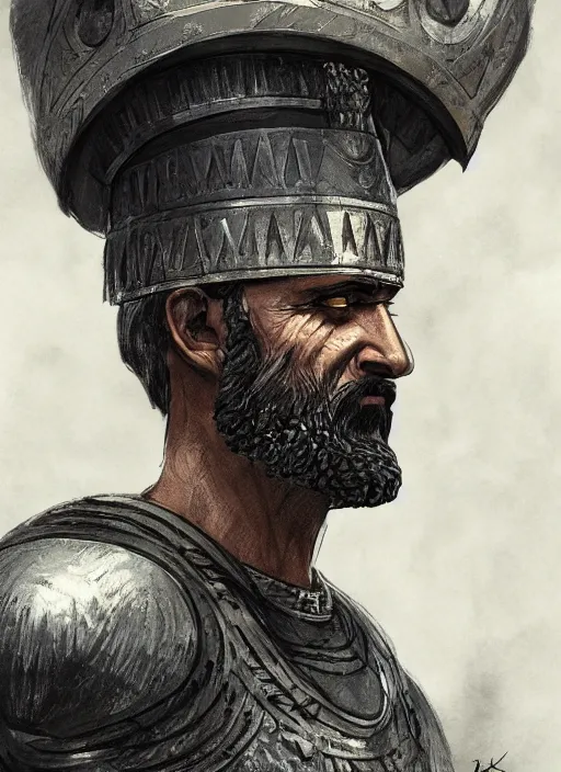 Image similar to close up concept art of an ancient greek general, by robert kirkman
