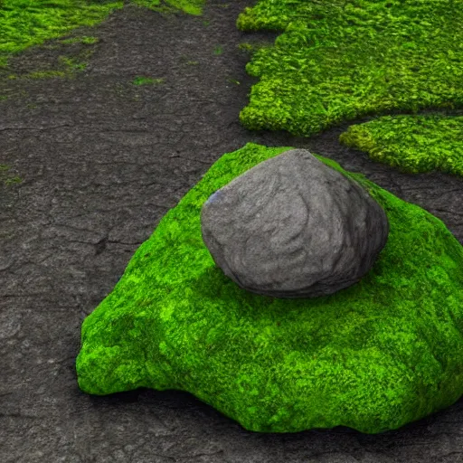 Prompt: rock with moss growing on it, 3 d render by keos masons, new sculpture, polycount, rendered in maya, physically based rendering