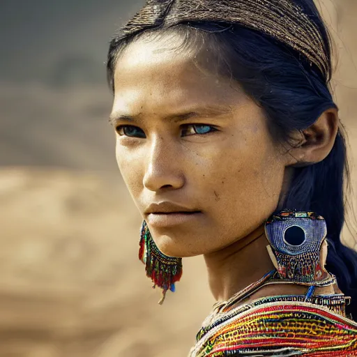 Image similar to portrait of a stunningly beautiful nepali tribal female, depth of field, zeiss lens, detailed, symmetrical, centered, fashion photoshoot, by Annie Leibovitz and Steve McCurry, David Lazar, Jimmy Nelsson, Breathtaking, 8k resolution, extremely detailed, beautiful, establishing shot, artistic, hyperrealistic, beautiful face, octane render