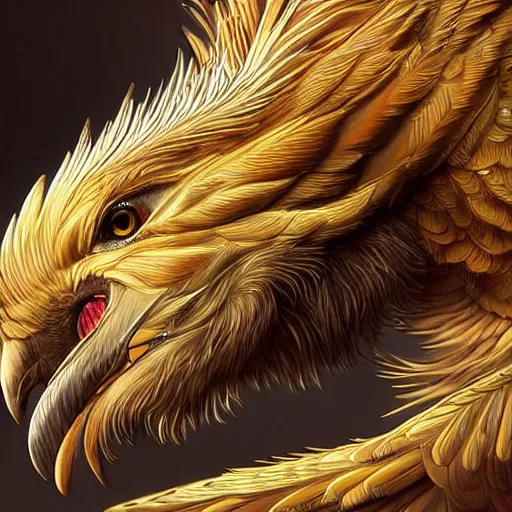 Prompt: a powerful griffin, fantasy, professionally retouched, soft lighting, powerful, realistic, smooth feathers, perfect golden eyes, wide angle, sharp focus on whole body, 8 k high definition, insanely detailed, intricate, elegant, art by artgerm and wlop