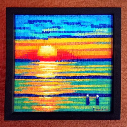 Image similar to Beach, sunset, pixelart, art of Lauretta Jones